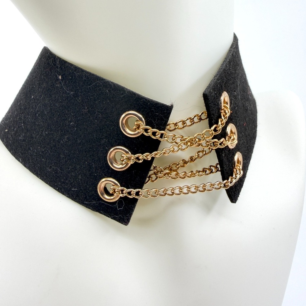 Black Velvet Choker Necklace with Gold Chain Link - Punk Rock Statement